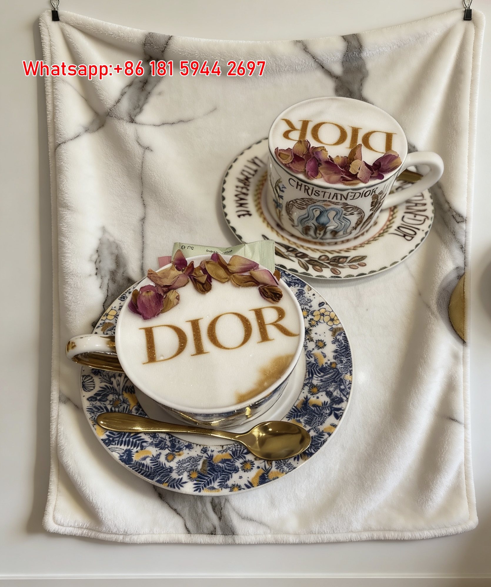 Dior Coffee Latte Art Flannel Sofa Throw Blanket D328